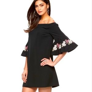 Jennifer Lopez Black Dress Floral Off Shoulder